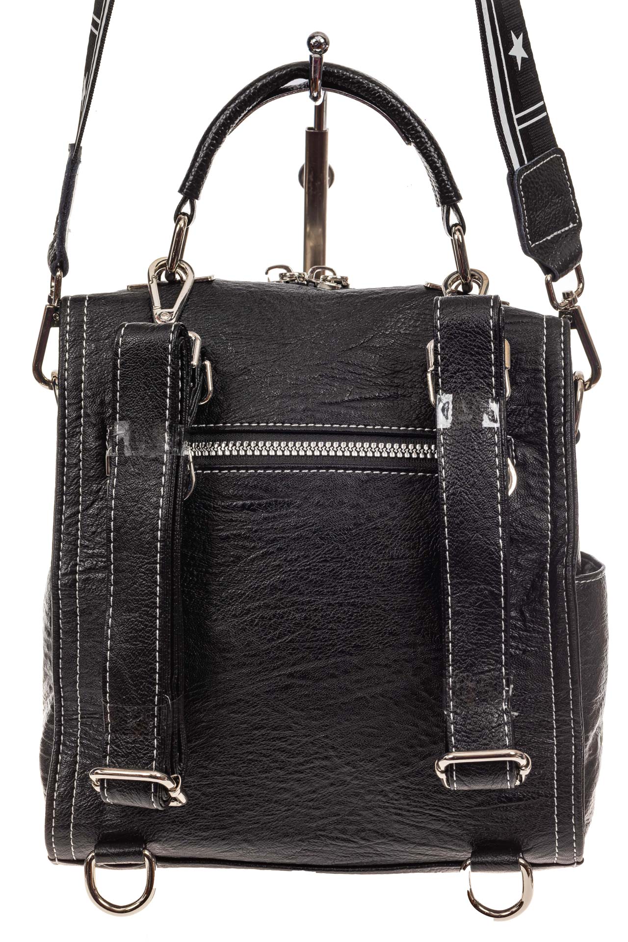На фото 3 - Женская сумка-рюкзак из искусственной кожи, цвет комбинированный (черный, коричневый, серый)