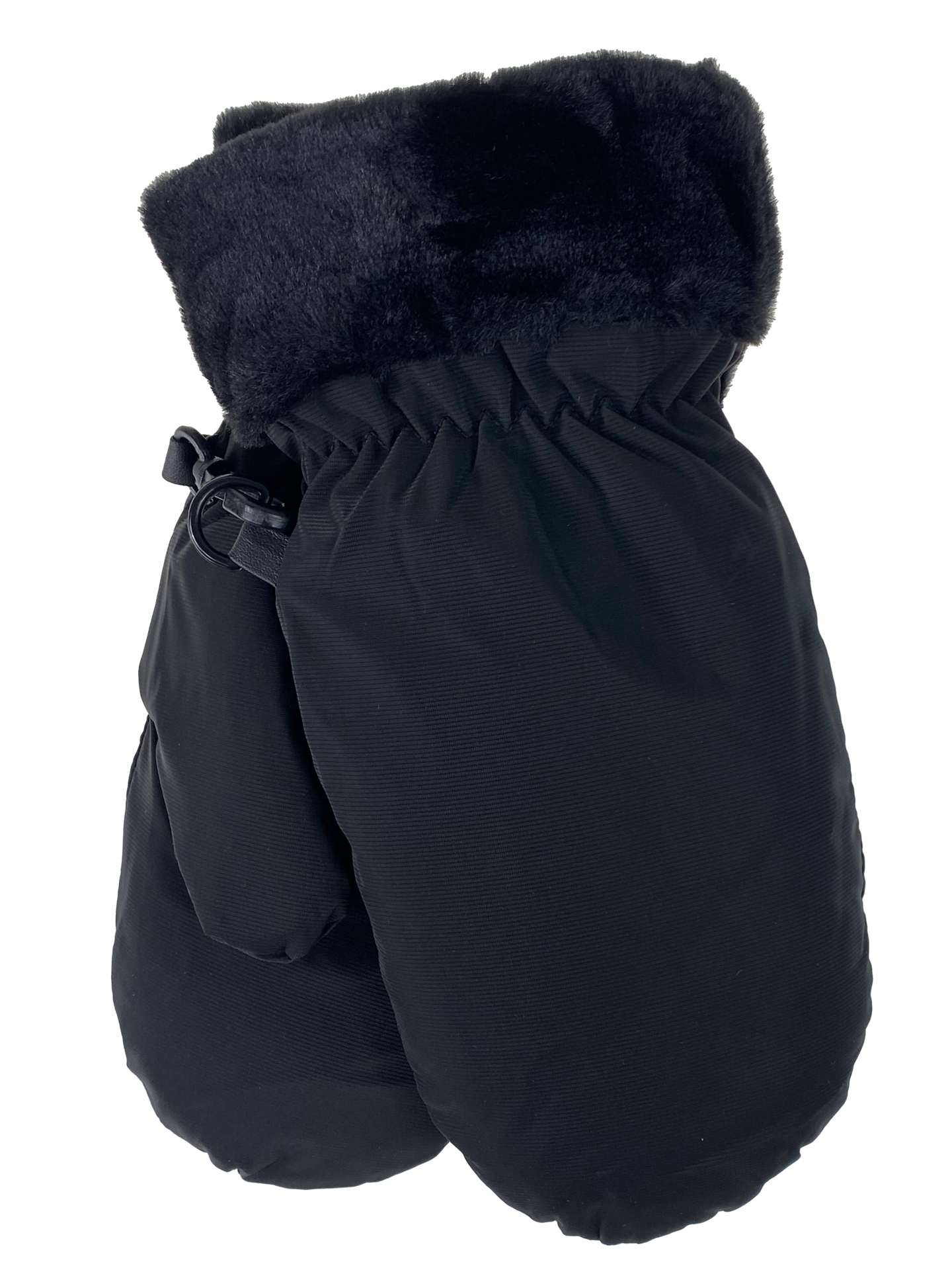 На фото 1 - Зимние женские варежки с подкладом из искусственного меха, цвет черный