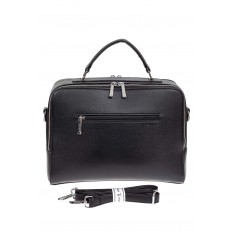 На фото 3 - Женская каркасная сумка из гладкой экокожи, чёрный цвет