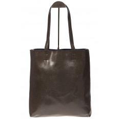 На фото 2 - Кожаная сумка-пакет серого цвета