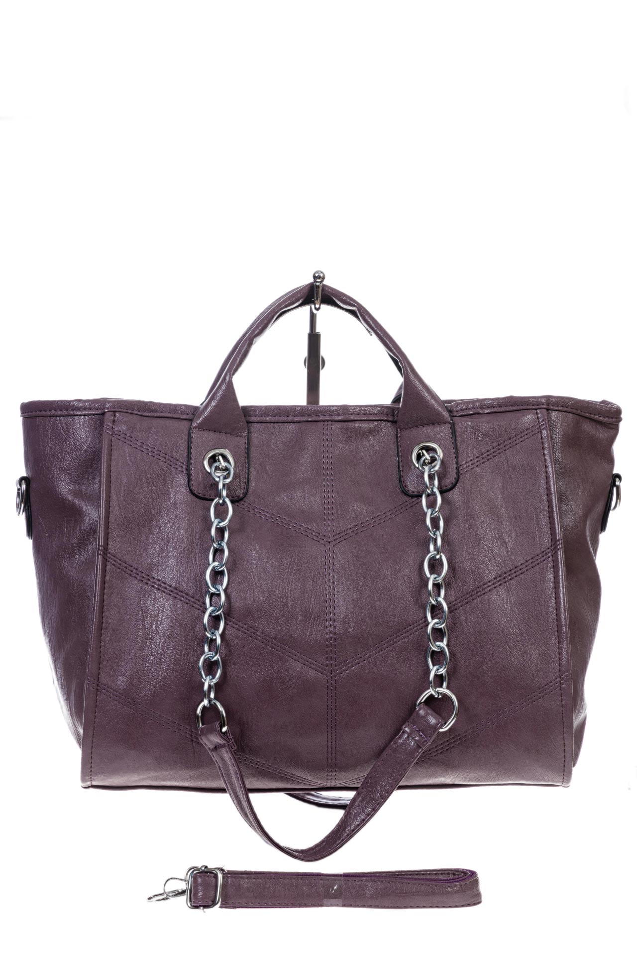 На фото 2 -  Женская классическая сумка из искусственной кожи, цвет малиновый