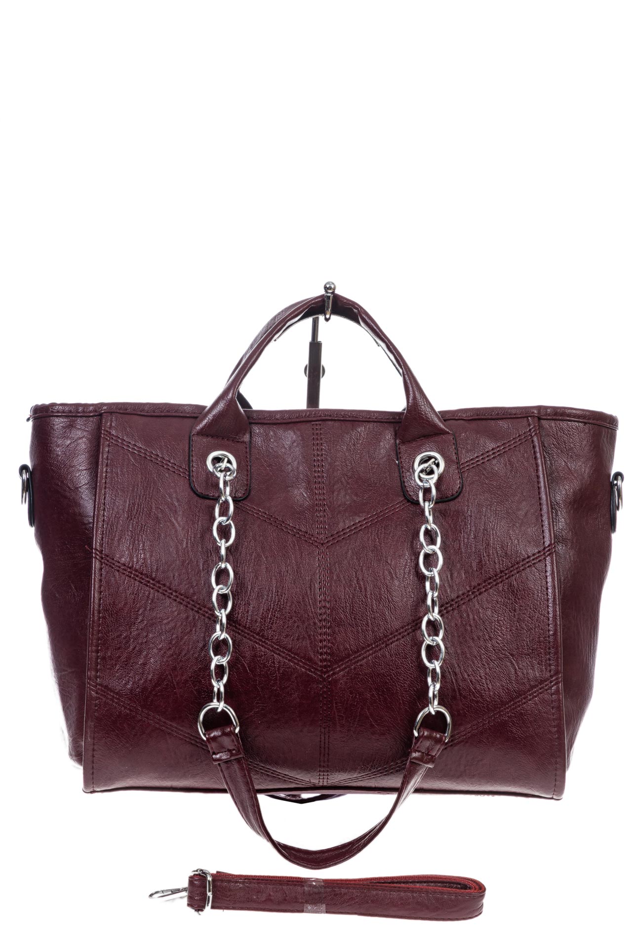 На фото 2 -  Женская классическая сумка из искусственной кожи, цвет бордовый