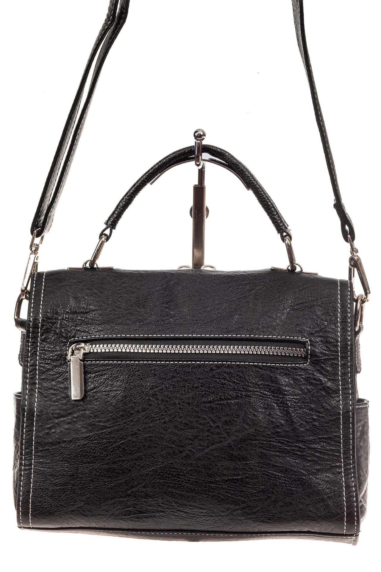 На фото 3 - Женская сумка-купол из искусственной кожи, цвет комбинированный (черный, коричневый, серый)