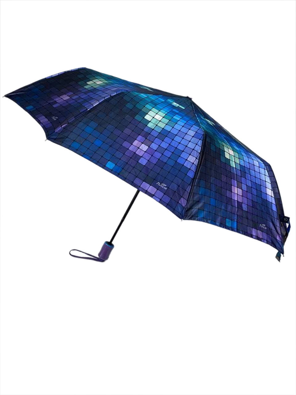 На фото 1 - Зонт-полуавтомат женский с геометрическим принтом, цвет синий