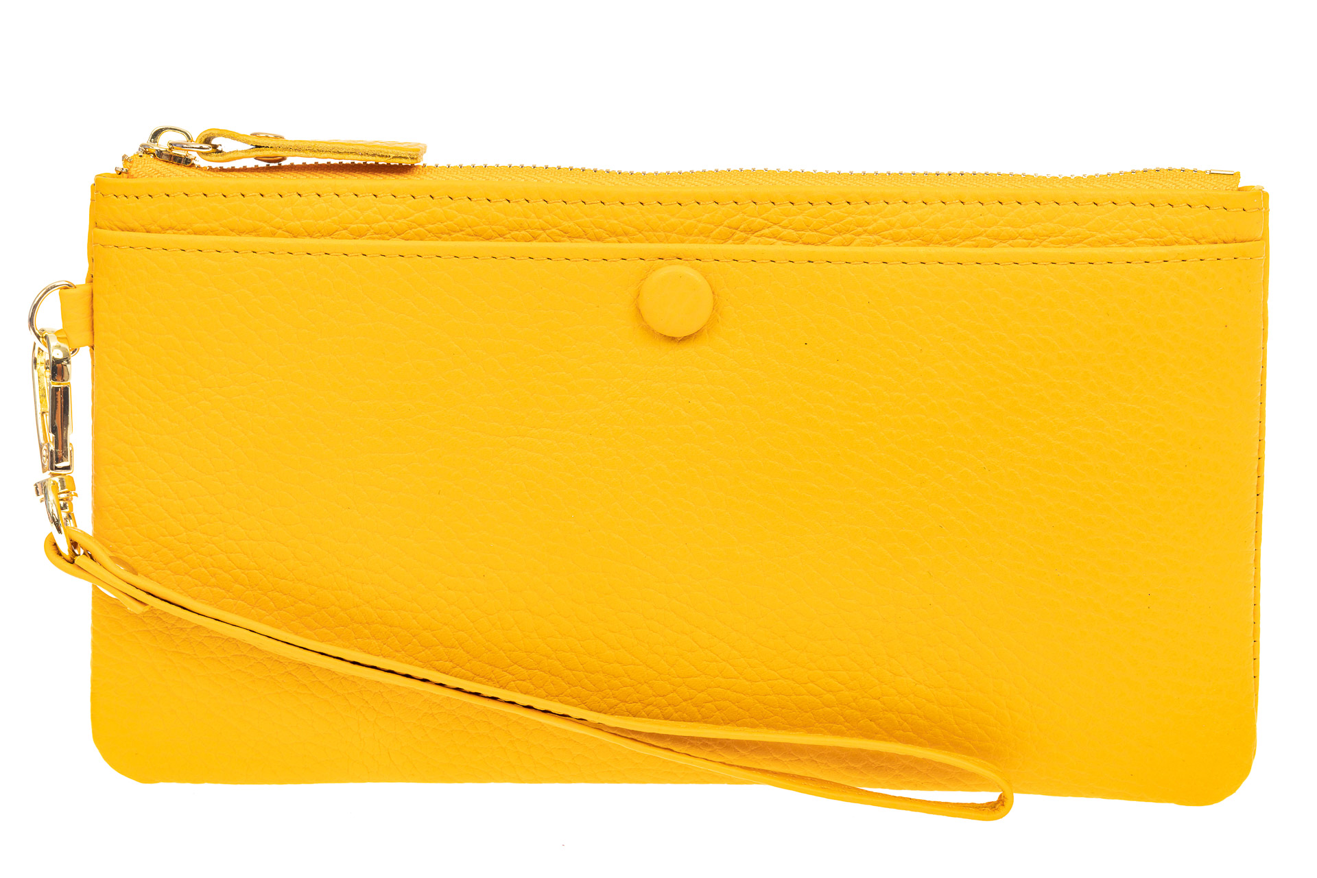 На фото 1 - Женский кошелек-клатч из натуральной кожи, цвет желтый