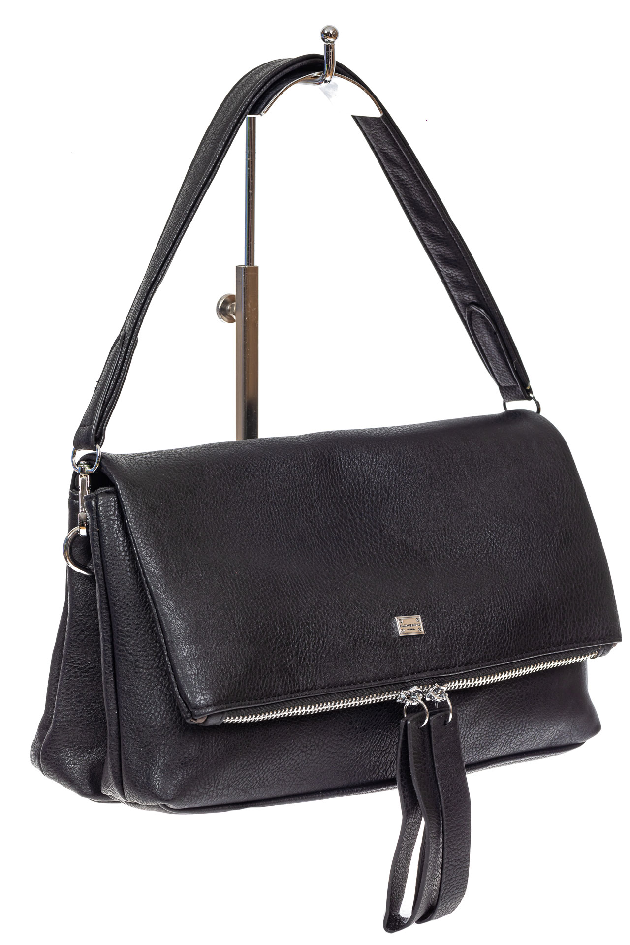 На фото 2 - Женская сумка багет из искусственной кожи, цвет чёрный