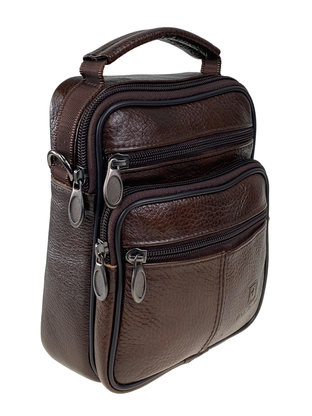 На фото 1 - Маленькая мужская сумка из натуральной кожи, цвет коричневый