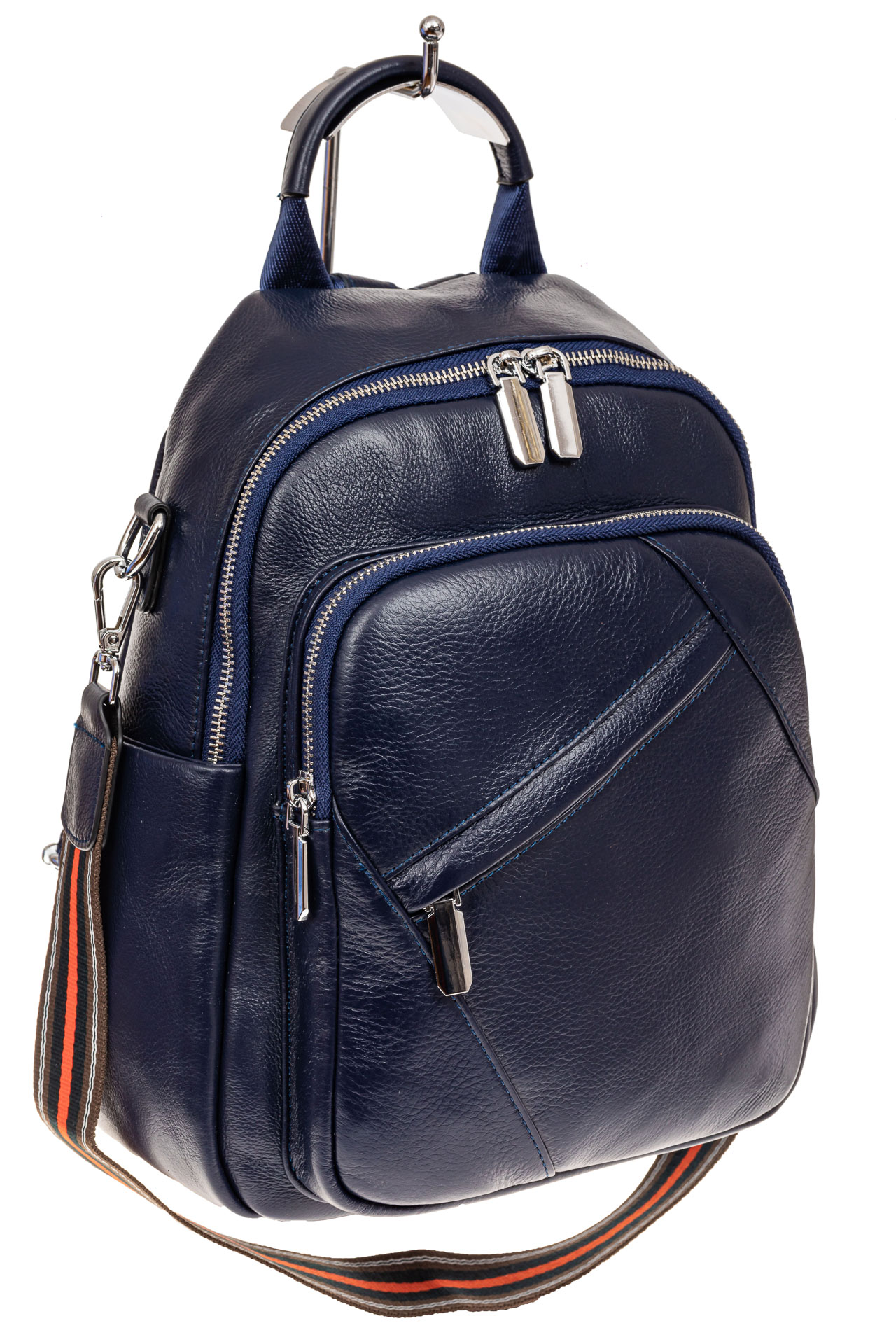 На фото 1 - Стильный женский рюкзак из натуральной кожи, цвет синий