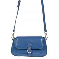 На фото 2 - Кожаная сумочка кросс-боди со вставкой из крокодиловой кожи, синяя
