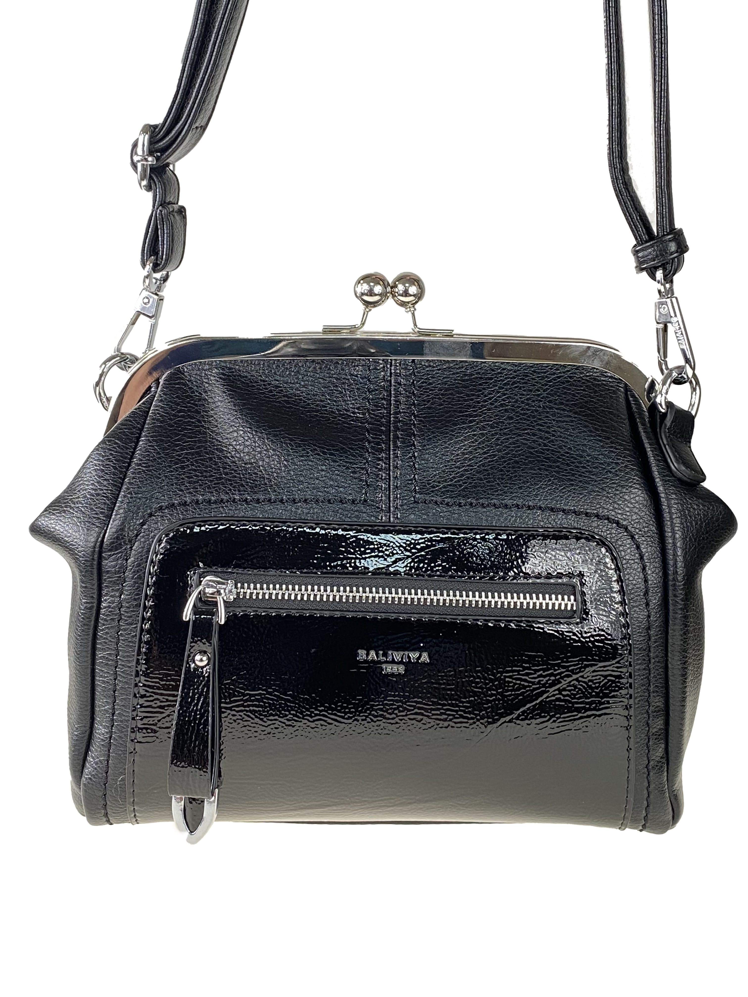 На фото 2 - Женская сумка из искусственной кожи с фермуаром, цвет чёрный
