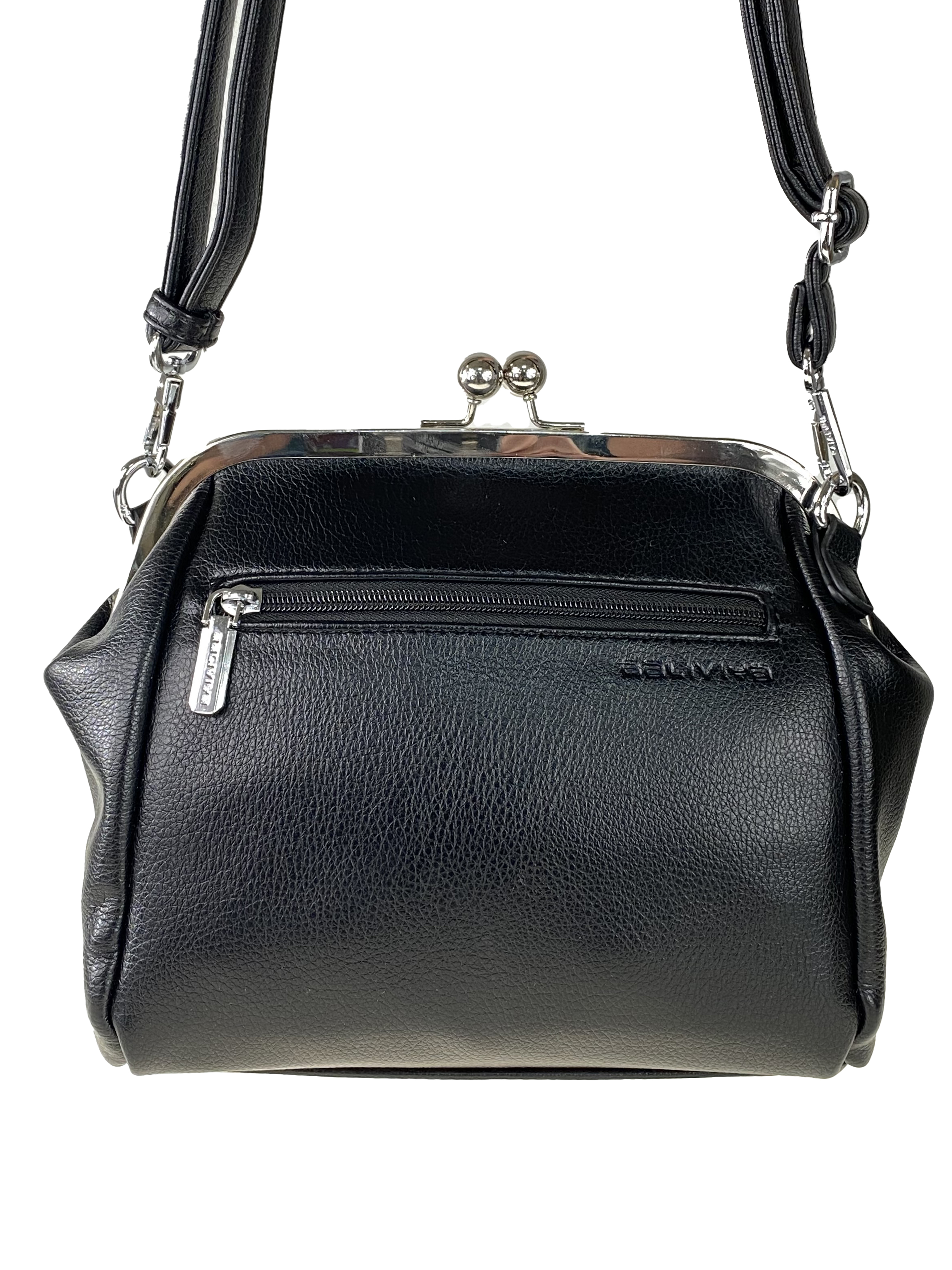 На фото 3 - Женская сумка из искусственной кожи с фермуаром, цвет чёрный