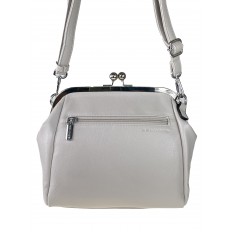 На фото 3 - Женская сумка из искусственной кожи с фермуаром, цвет светло-серый с белым