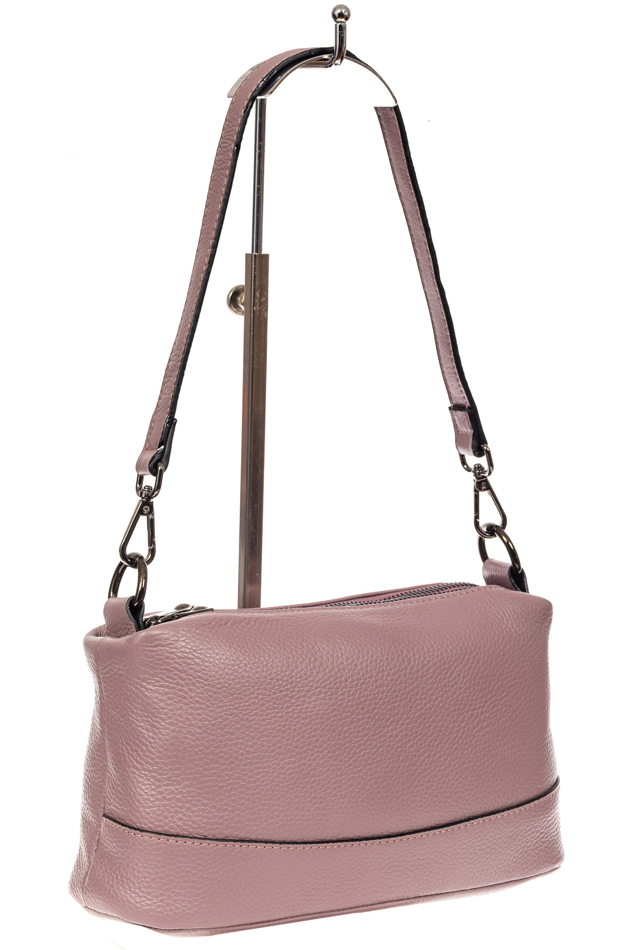 На фото 1 - Кожаная сумка багет, цвет розовый