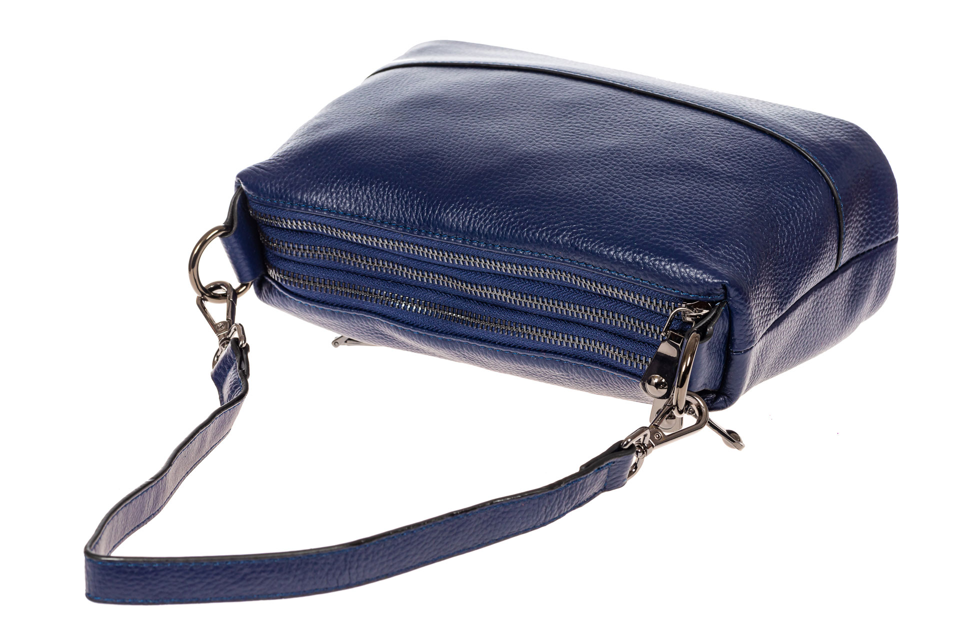 На фото 4 - Кожаная сумка багет, цвет синий