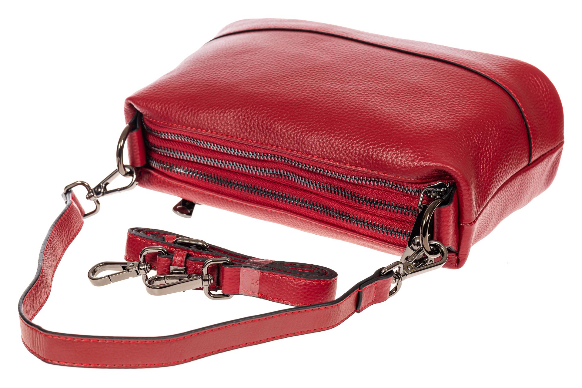На фото 4 - Кожаная сумка багет, цвет красный