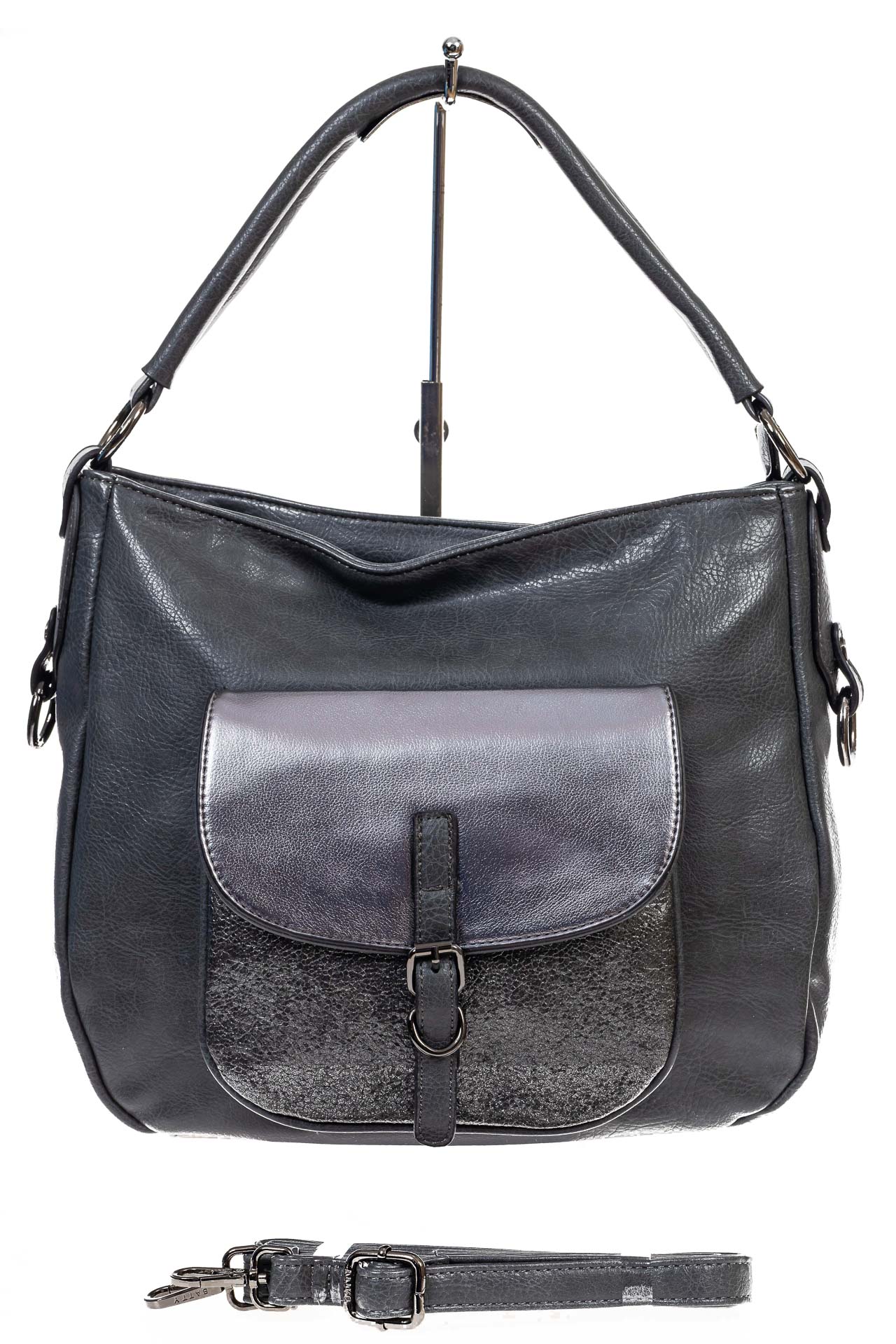 На фото 2 - Женская сумка хобо из гладкой экокожи, цвет серый