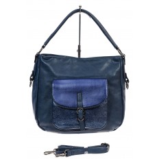 На фото 2 - Женская сумка хобо из гладкой экокожи, цвет синий