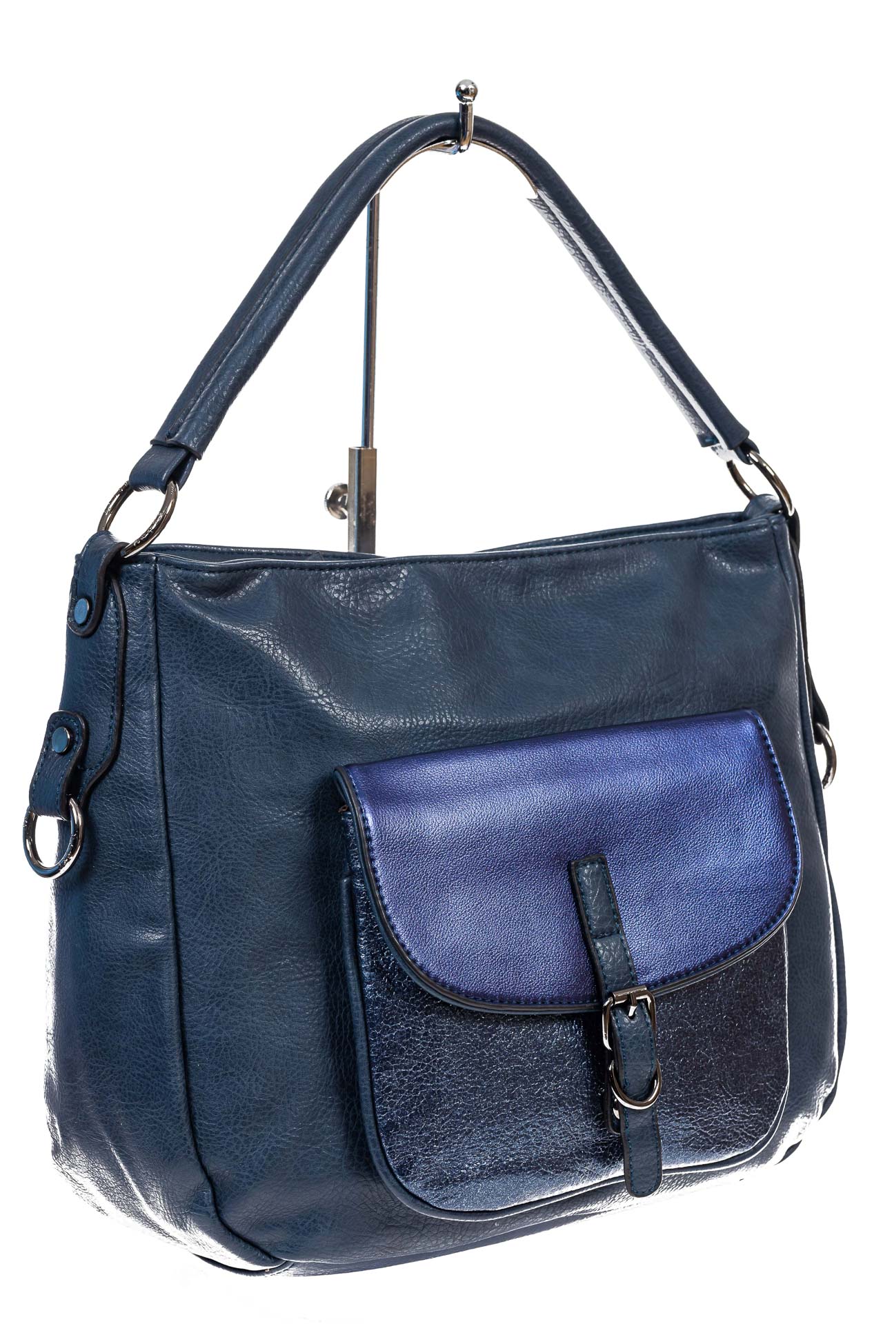 На фото 3 - Женская сумка хобо из гладкой экокожи, цвет синий