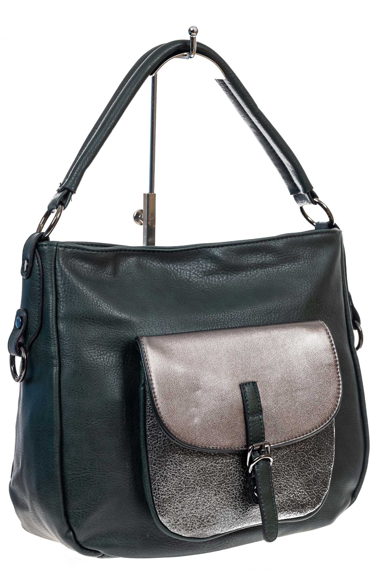 На фото 3 - Женская сумка хобо из гладкой экокожи, цвет зеленый