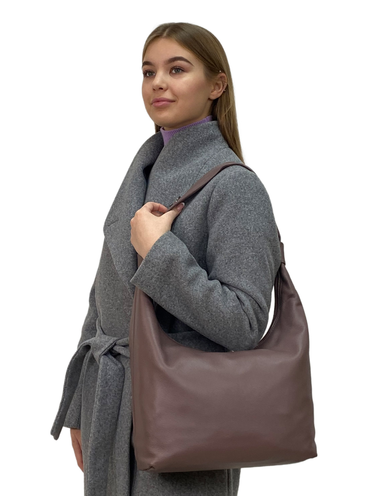 На фото 1 - Женская сумка  из натуральной кожи, цвет пудра