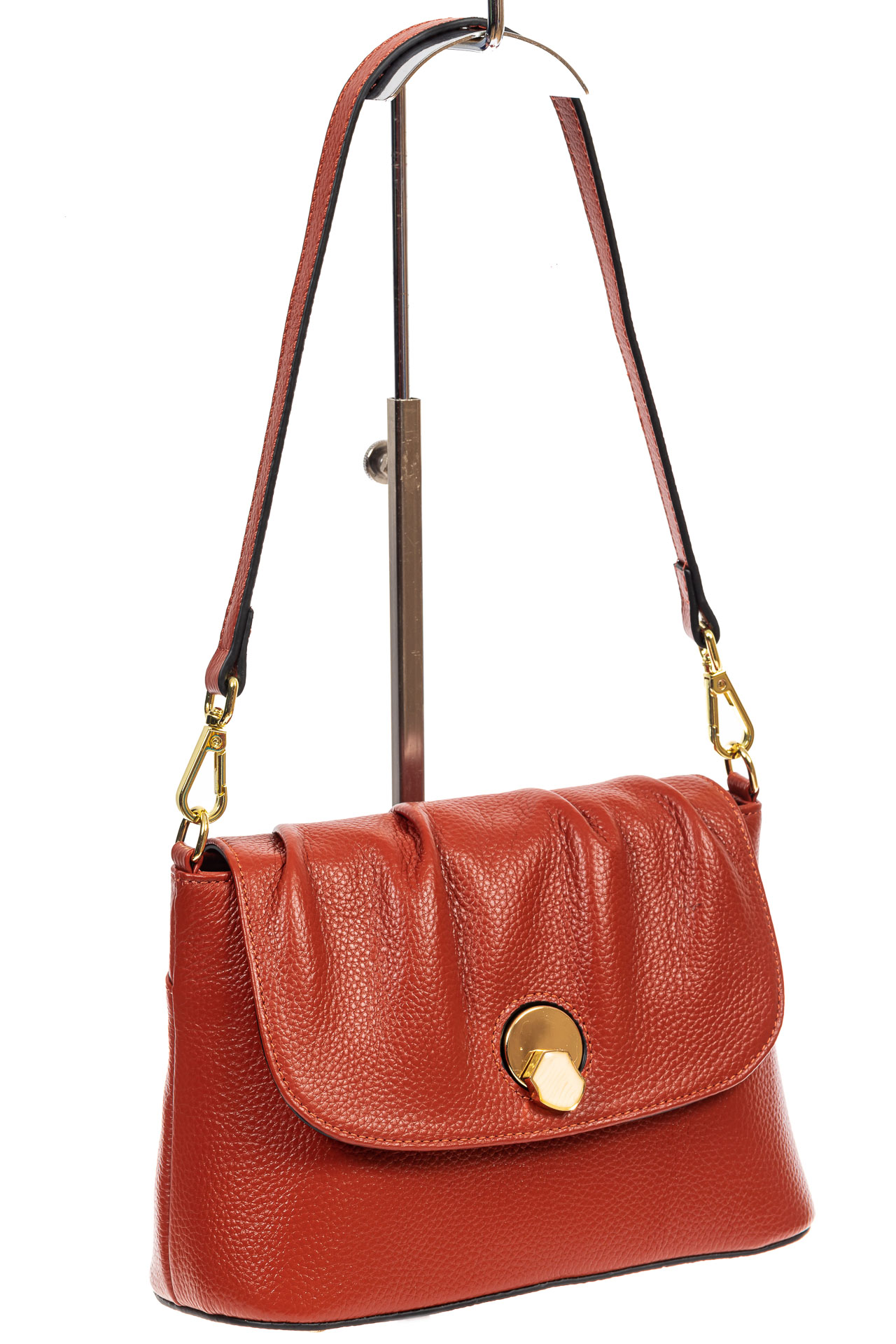На фото 1 - Маленькая женская сумка с замком-вертушкой, цвет красно-оранжевый