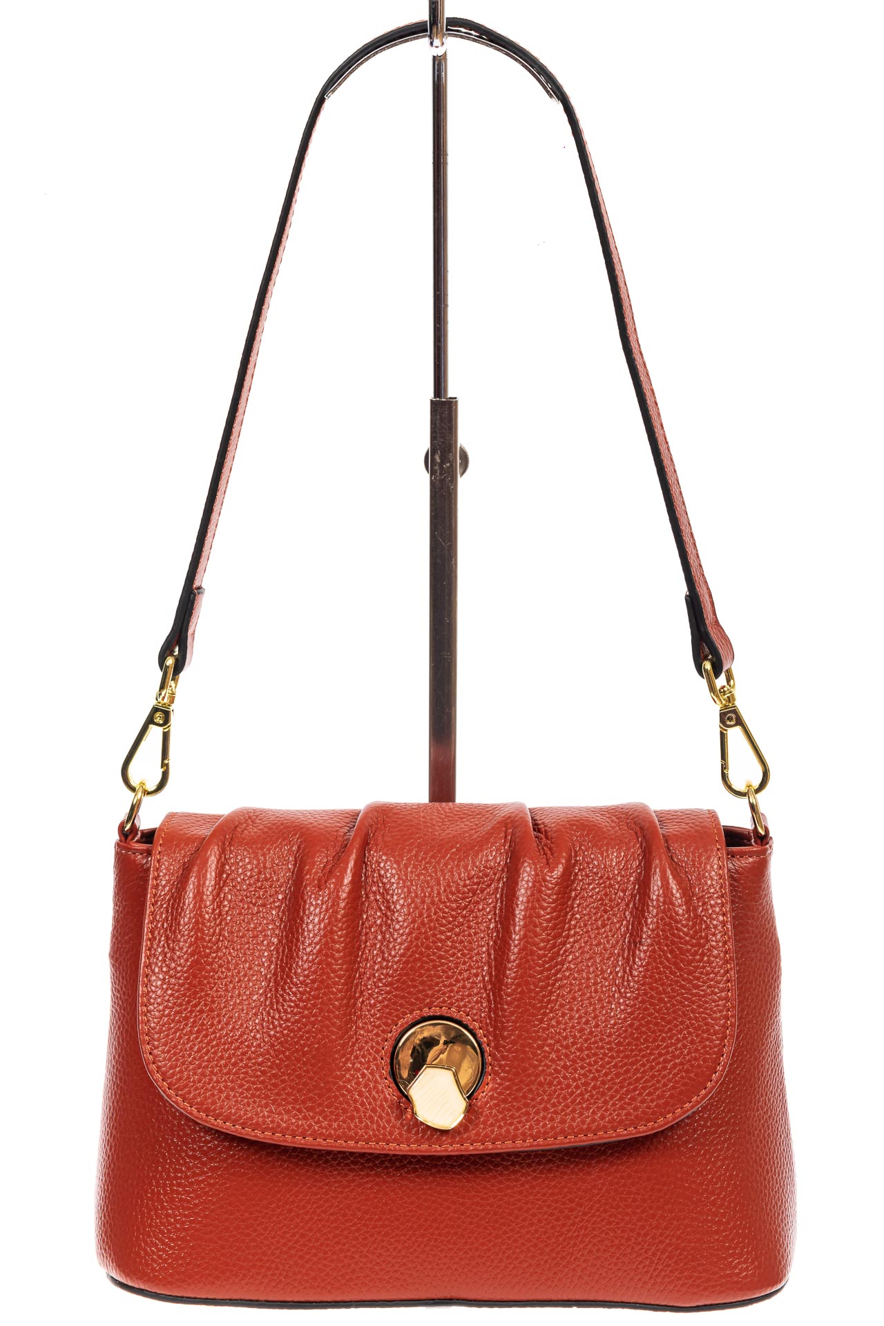 На фото 2 - Маленькая женская сумка с замком-вертушкой, цвет красно-оранжевый