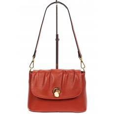 На фото 2 - Маленькая женская сумка с замком-вертушкой, цвет красно-оранжевый