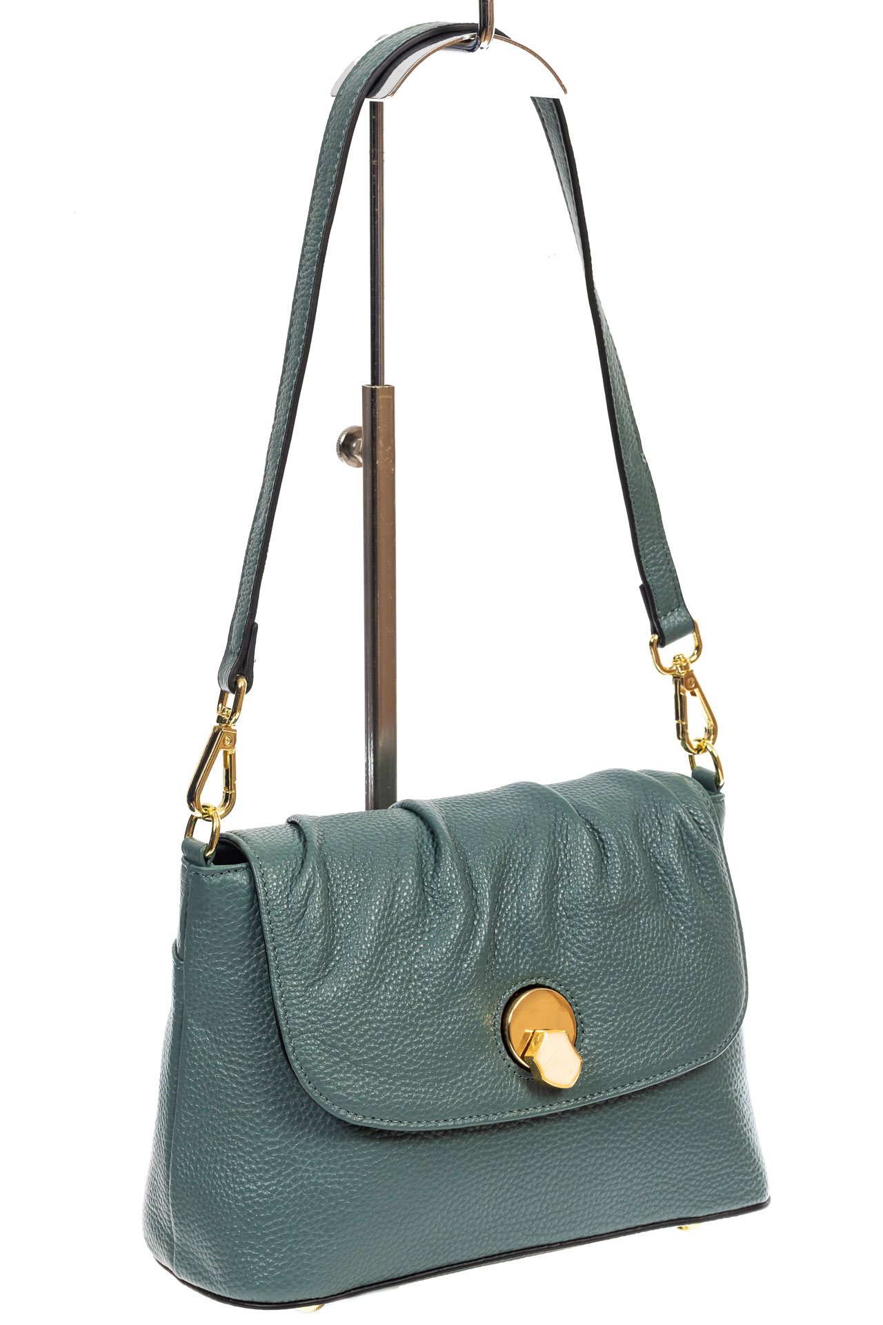 На фото 1 - Маленькая женская сумка с замком-вертушкой, цвет бирюзовый
