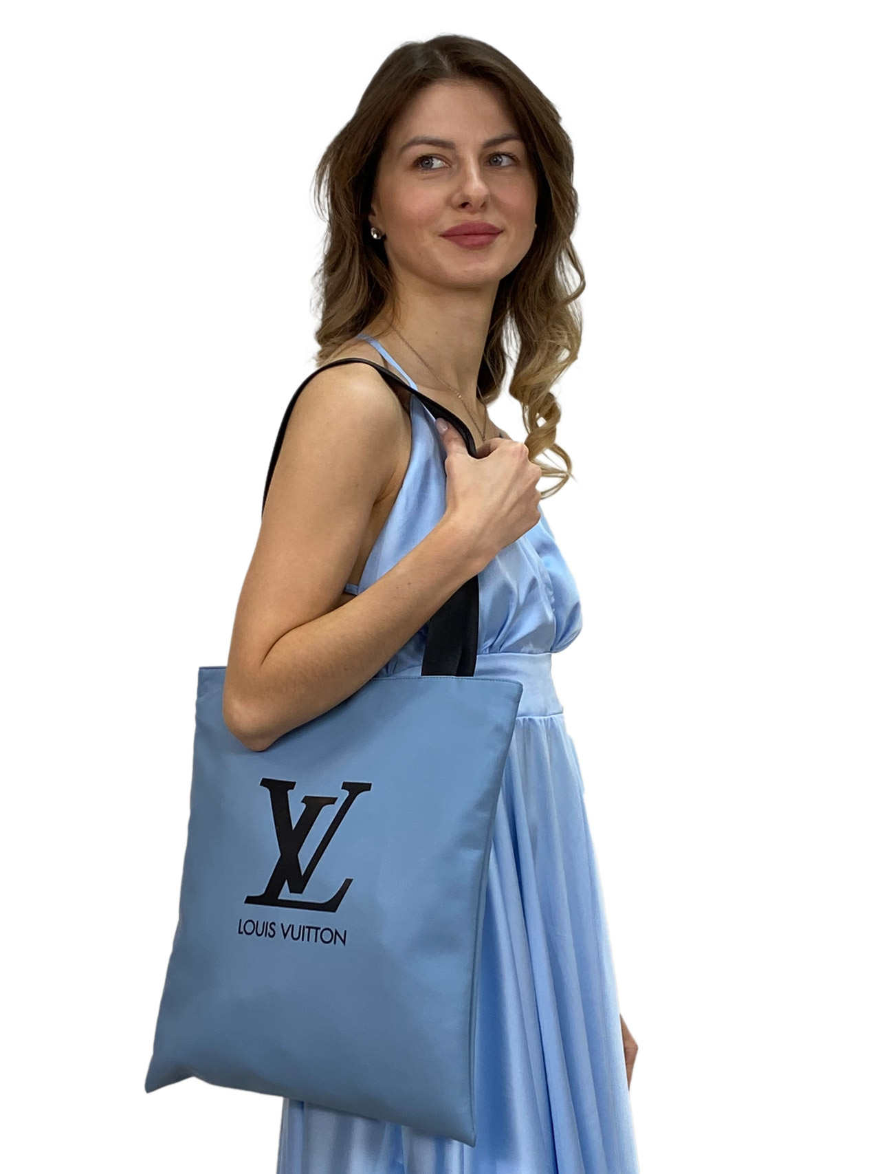 На фото 1 - Женская сумка шоппер из искусственной кожи, цвет синий