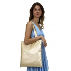 На фото 1 - Женская сумка шоппер из искусственной кожи, цвет золото