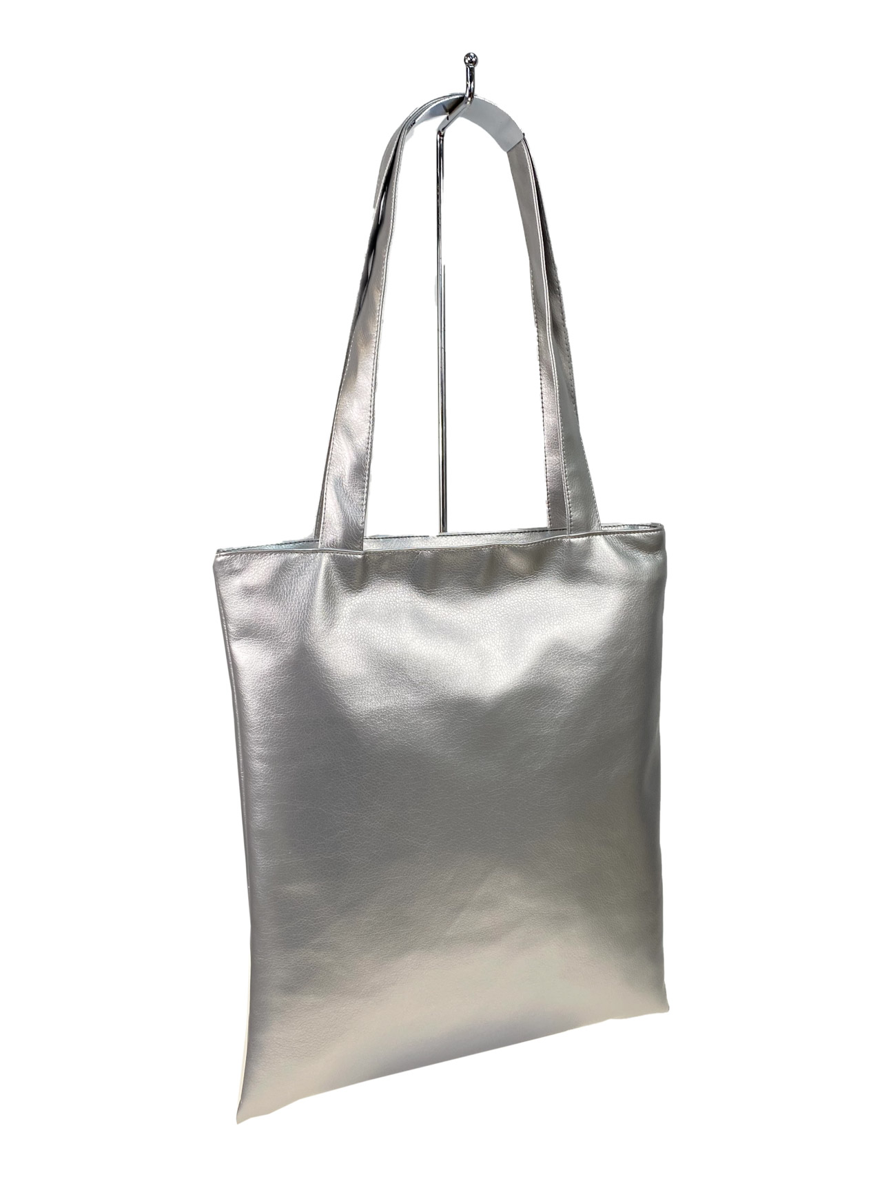 На фото 2 - Женская сумка шоппер из искусственной кожи, цвет серебро