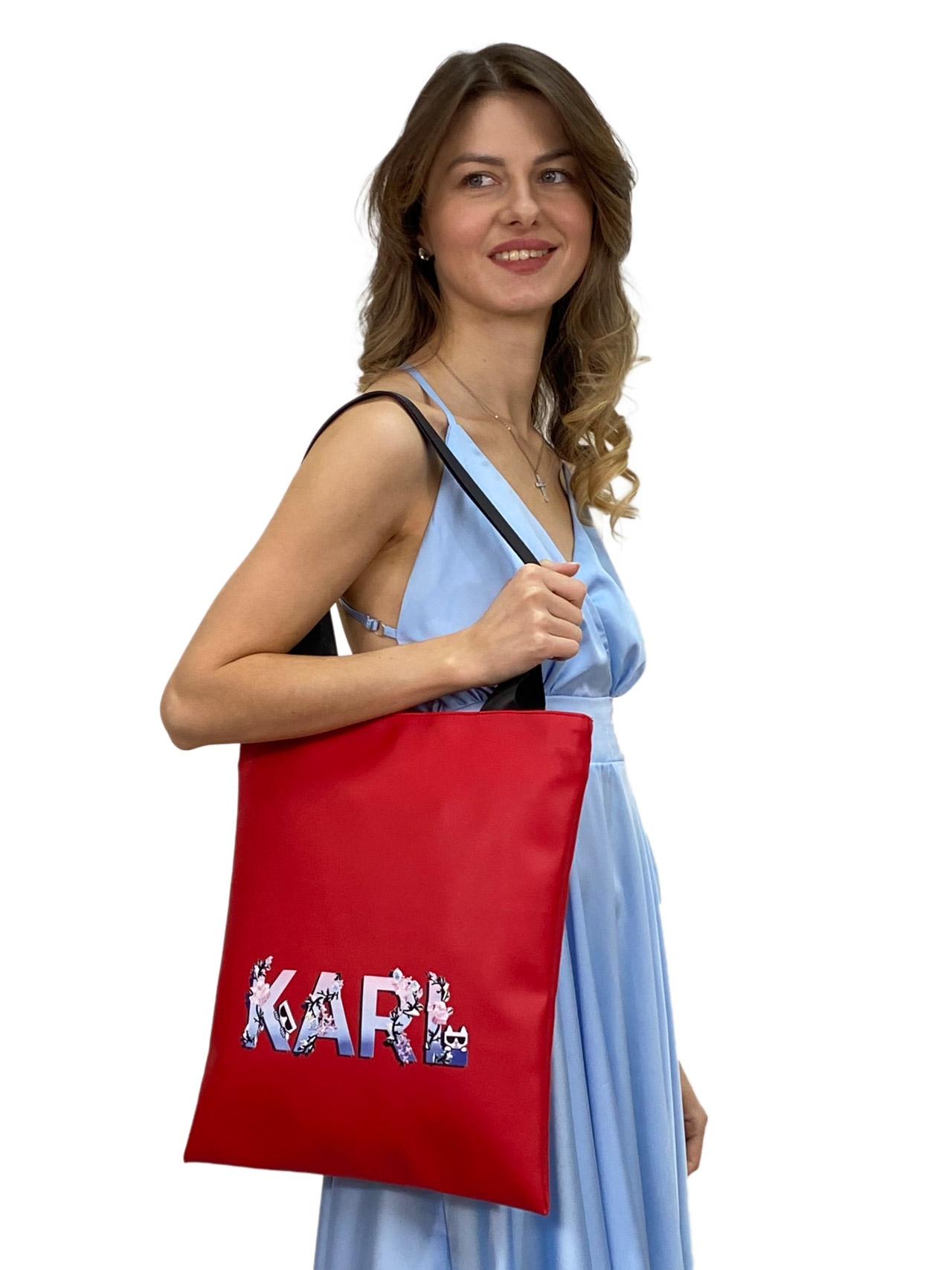 На фото 1 - Женская сумка шоппер из искусственной кожи, цвет красный