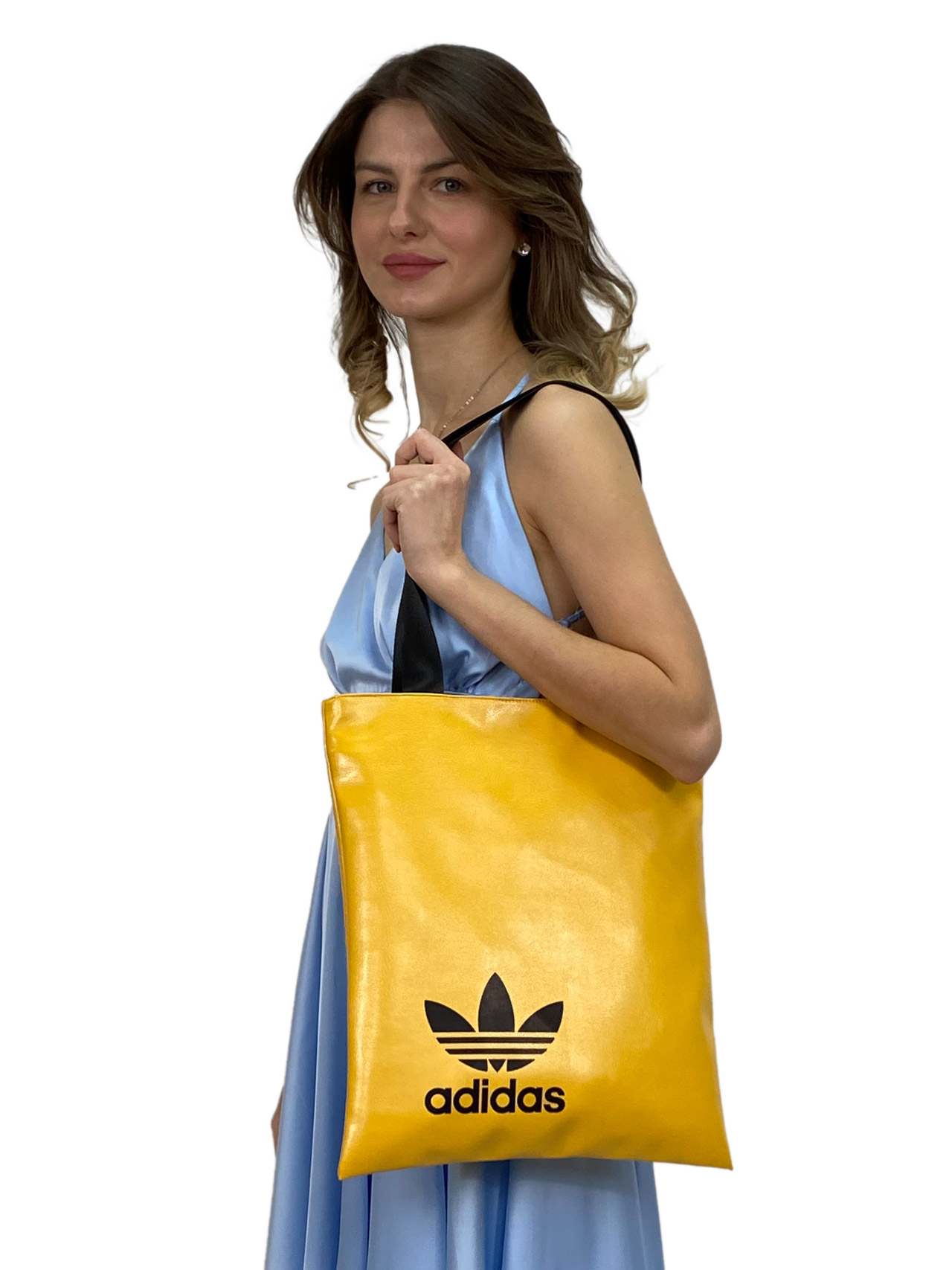 На фото 1 - Женская сумка шоппер из искусственной кожи, цвет желтый