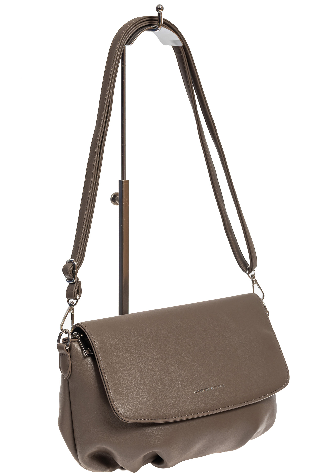 На фото 1 - Женская сумка-седло из искусственной кожи, цвет серый
