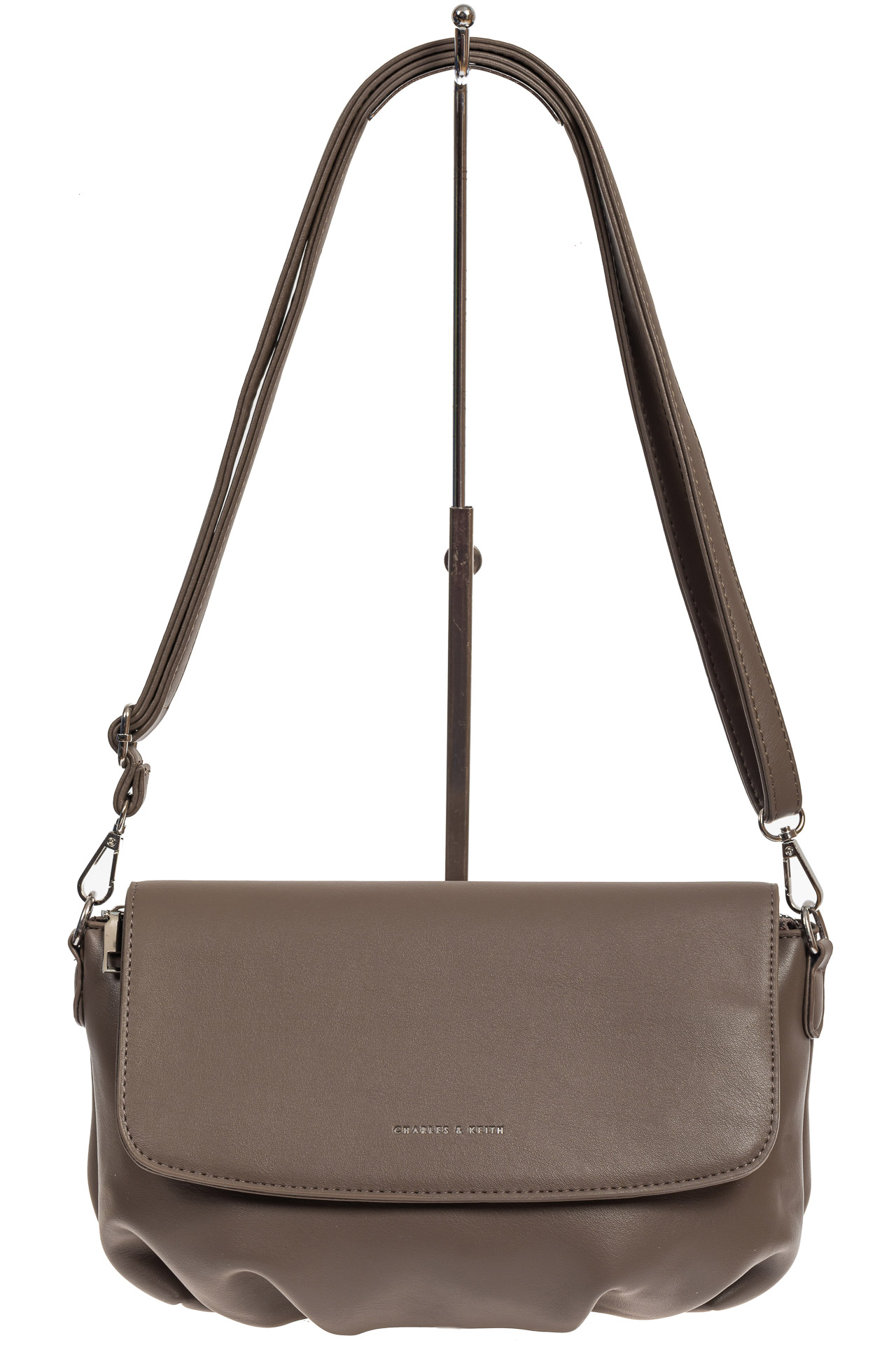 На фото 2 - Женская сумка-седло из искусственной кожи, цвет серый