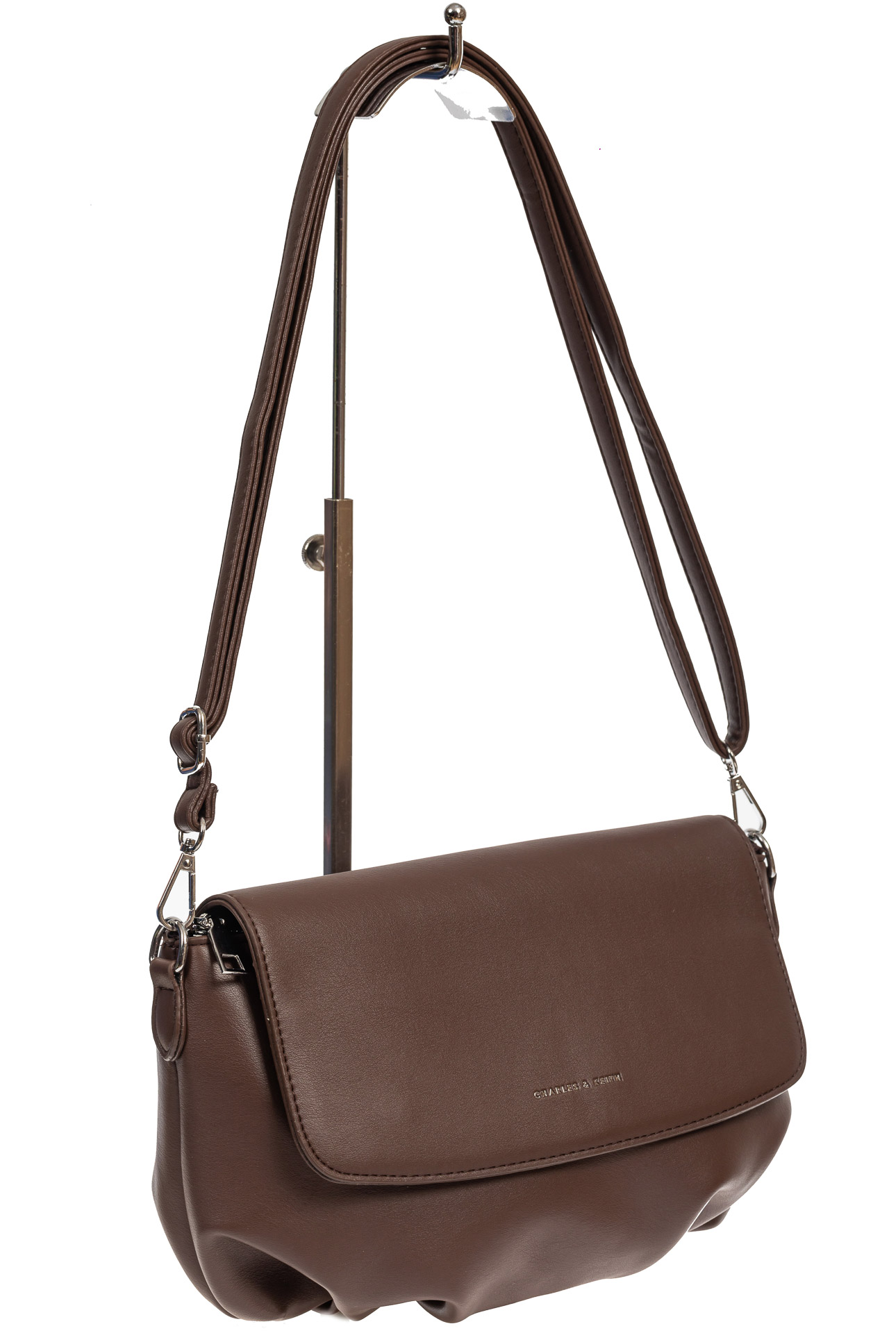 На фото 1 - Женская сумка-седло из искусственной кожи, цвет коричневый