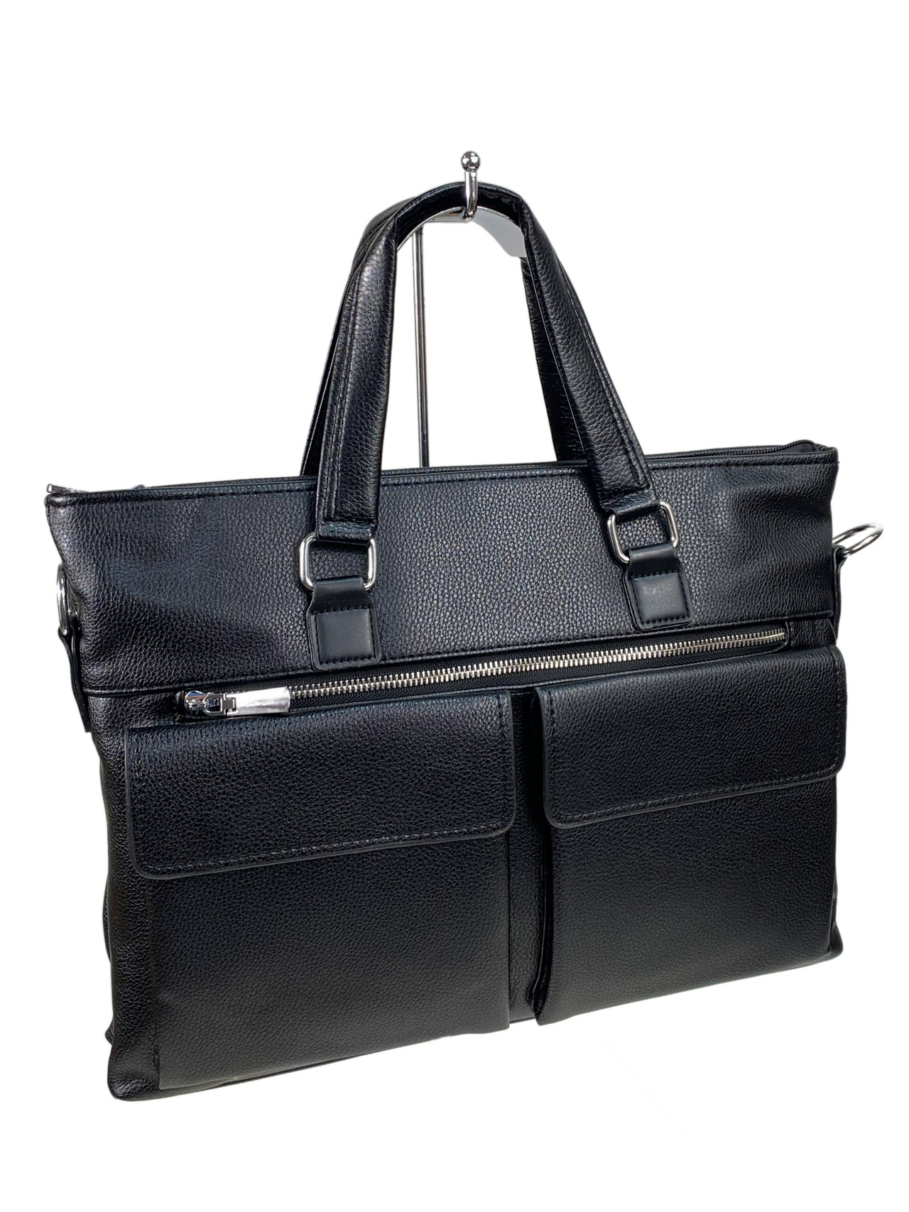 На фото 1 - Мужская сумка-портфель из искусственной кожи, цвет черный
