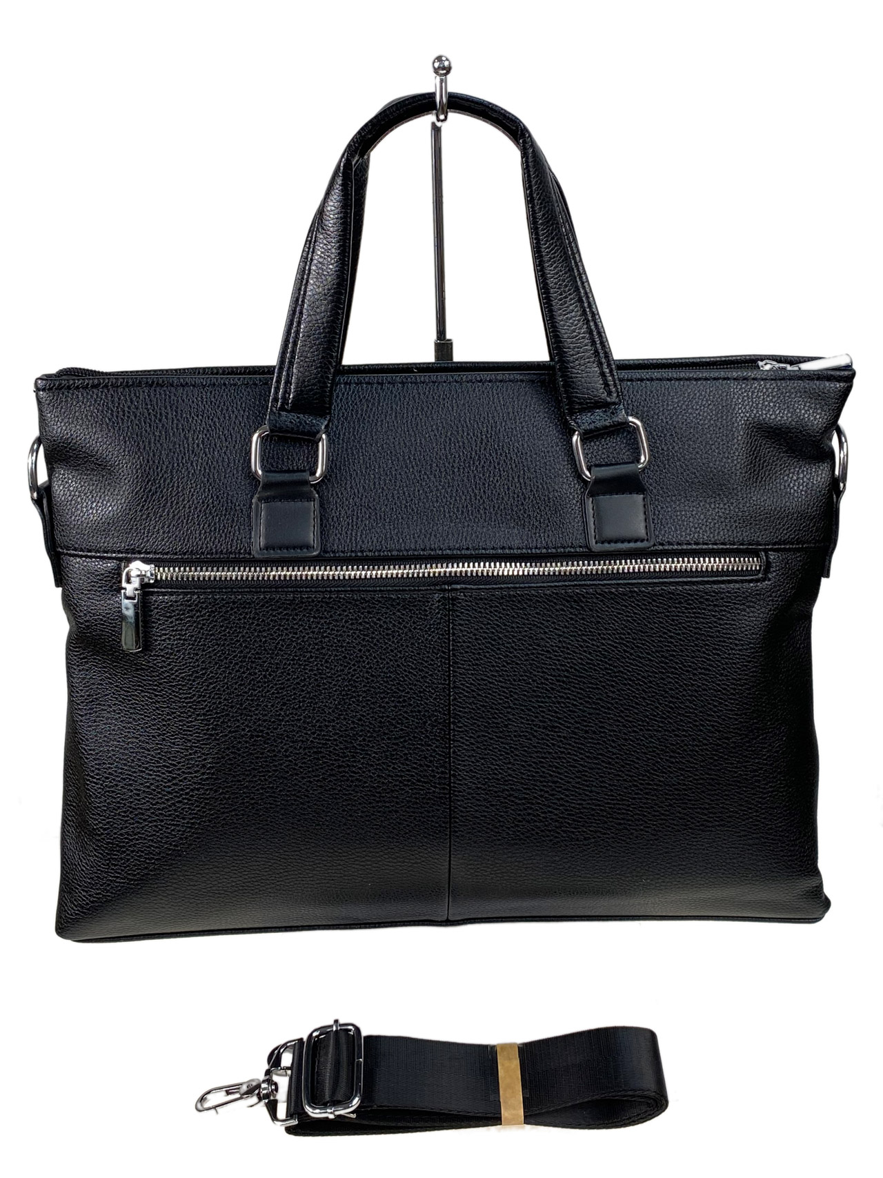 На фото 2 - Мужская сумка-портфель из искусственной кожи, цвет черный