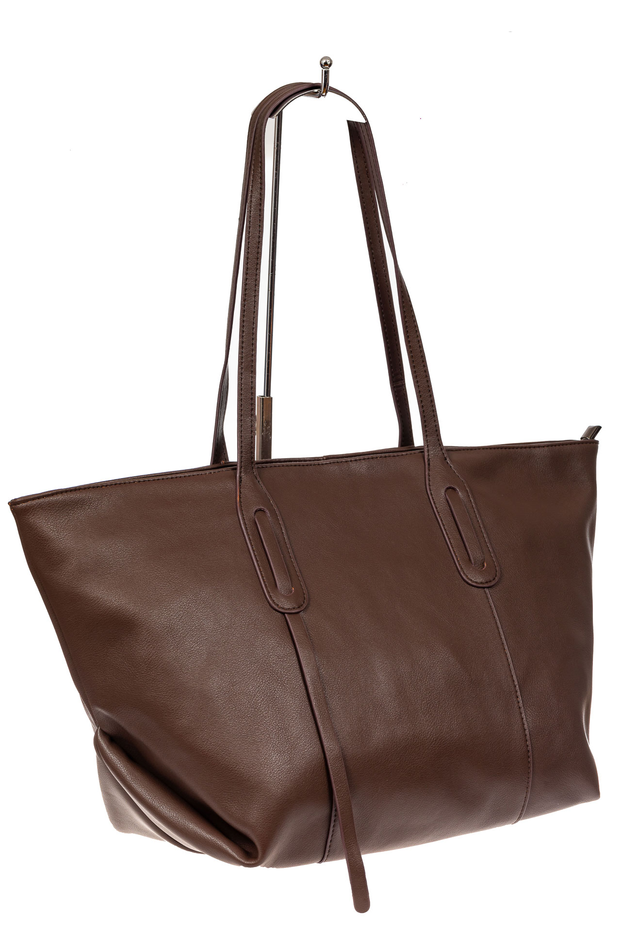 На фото 1 - Трапециевидная сумка из кожи, цвет коричневый