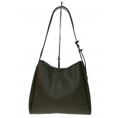 На фото 2 - Женская кожаная сумка на широком ремне, цвет хаки