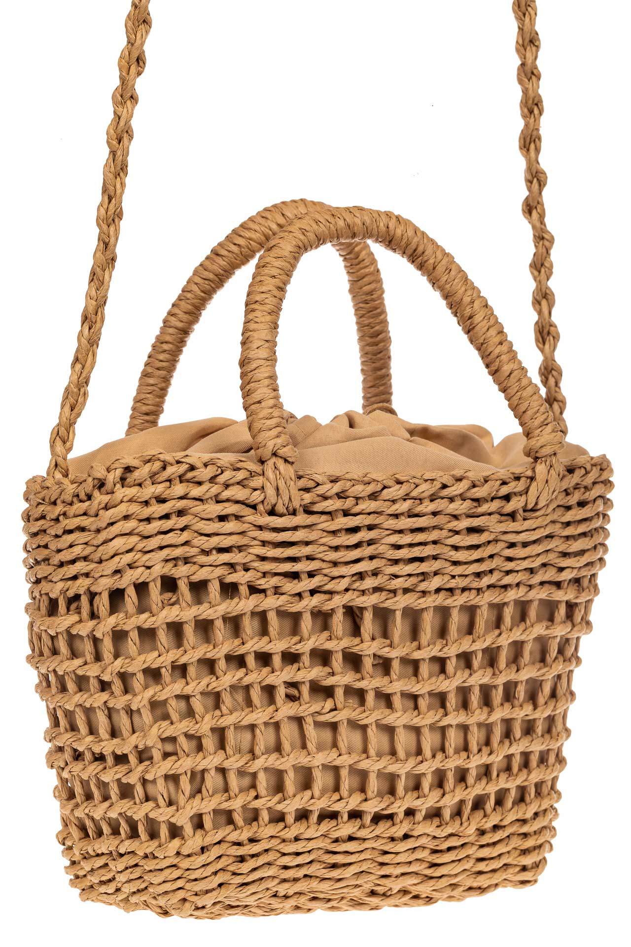 На фото 1 - Плетеная сумка-корзина из джута, цвет бежевый