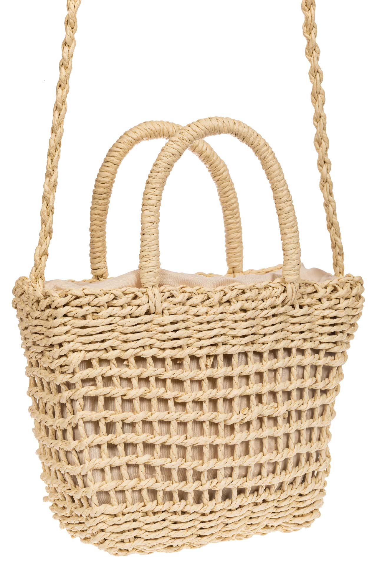 На фото 1 - Плетеная сумка-корзина из джута, цвет слоновой кости