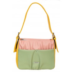 На фото 2 - Женская сумка из мягкой искусственной кожи, цвет розовый с зелёным и жёлтым