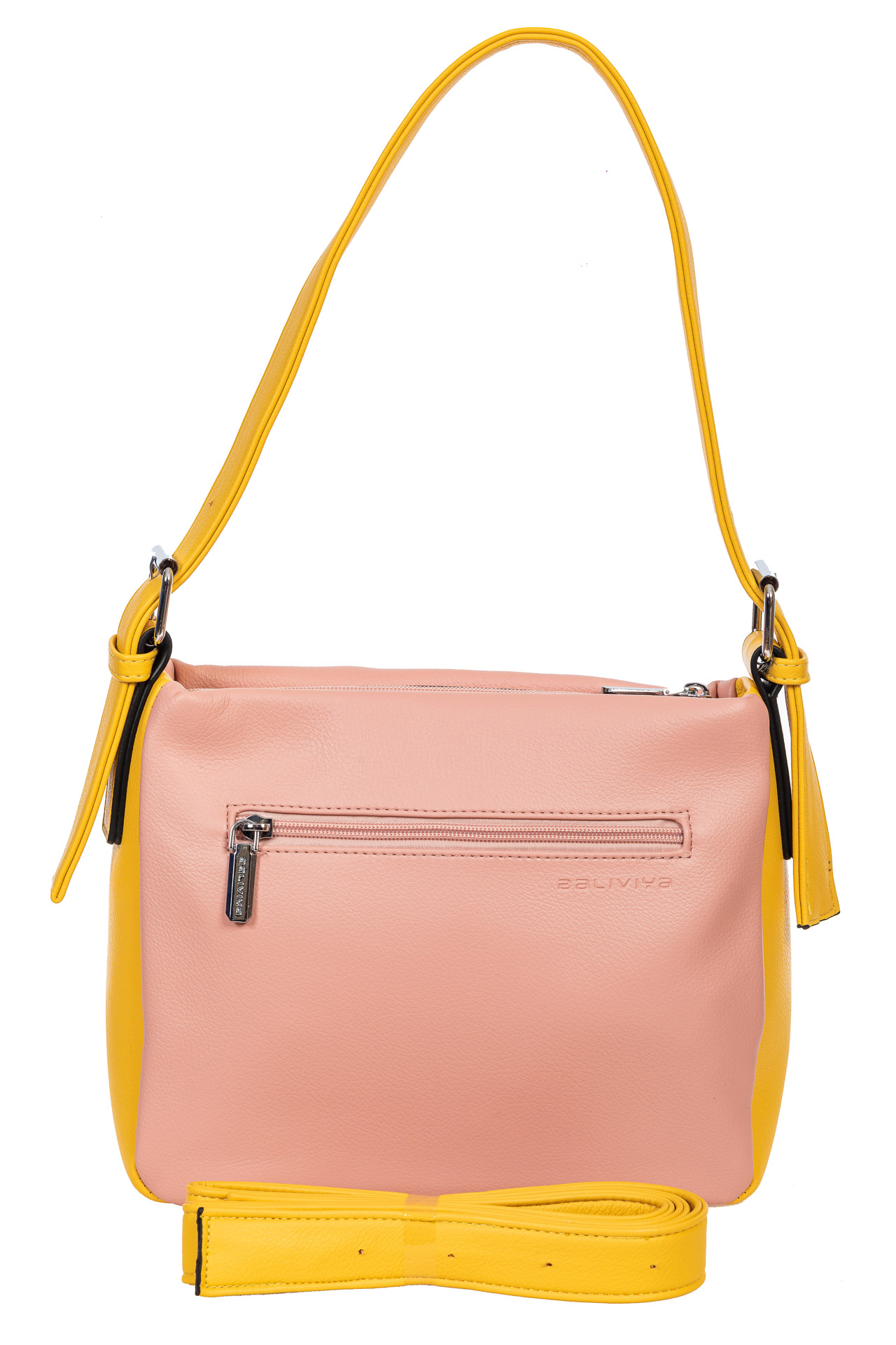 На фото 3 - Женская сумка из мягкой искусственной кожи, цвет розовый с зелёным и жёлтым