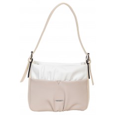 На фото 2 - Женская сумка из мягкой искусственной кожи, цвет белый с пудровым и молочным