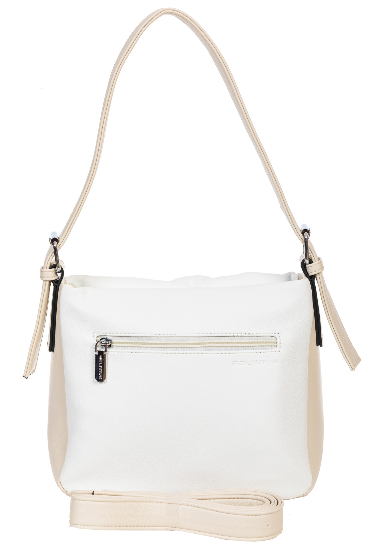 На фото 3 - Женская сумка из мягкой искусственной кожи, цвет белый с пудровым и молочным