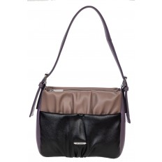 На фото 2 - Женская сумка из мягкой искусственной кожи, цвет серая пудра с чёрным и фиолетовым
