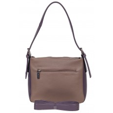 На фото 3 - Женская сумка из мягкой искусственной кожи, цвет серая пудра с чёрным и фиолетовым