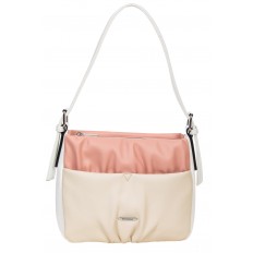 На фото 2 - Женская сумка из мягкой искусственной кожи, цвет розовый с белым и молочным