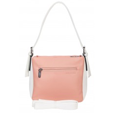 На фото 3 - Женская сумка из мягкой искусственной кожи, цвет розовый с белым и молочным
